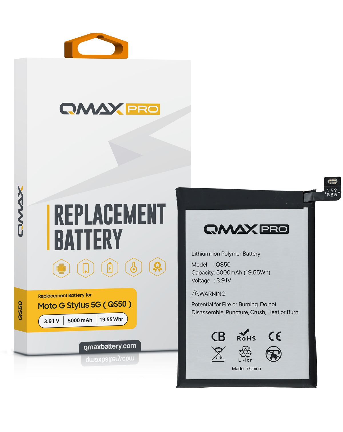 QMAX Pro Replacement Battery for Motorola G Stylus 5G (XT2419) (5000 mAh) (QS50) (Only Ground Shipping)