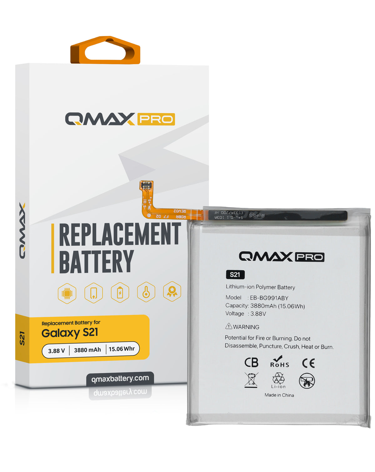 QMAX Pro Replacement Battery for Galaxy S21 (G991) (3880 mAh) (EB-BG991ABY) (Only Ground Shipping)