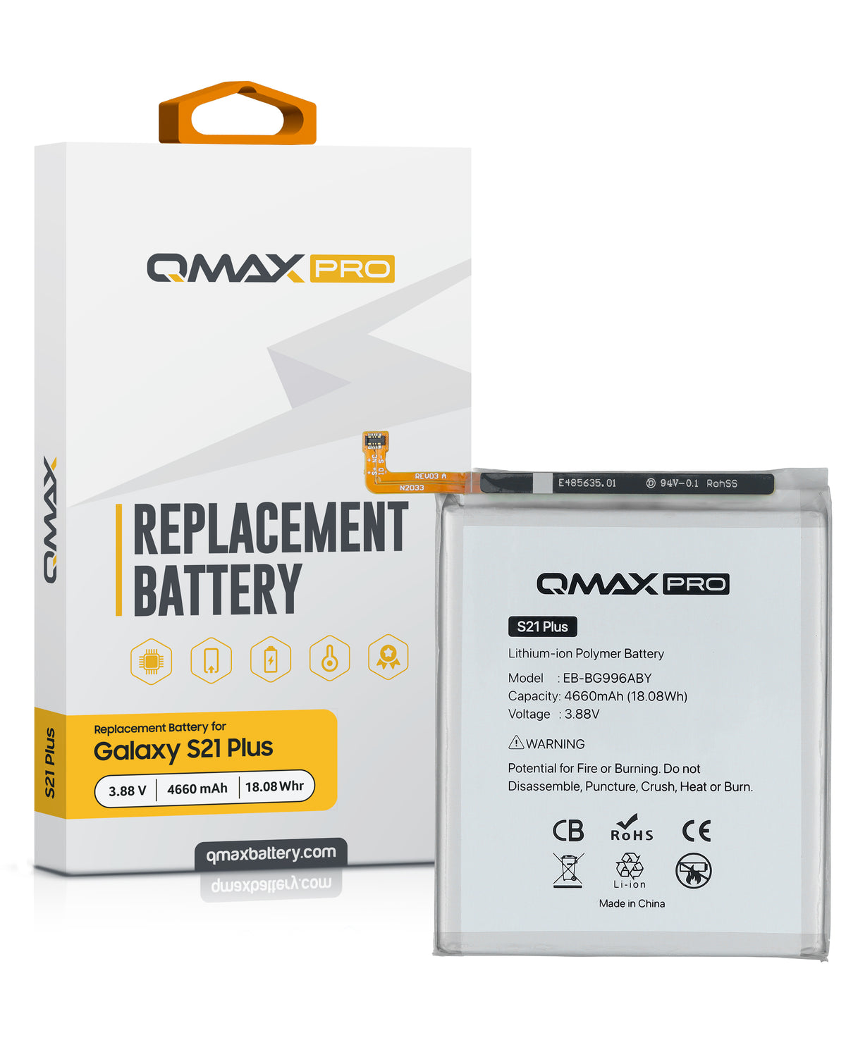 QMAX Pro Replacement Battery for Galaxy S21 Plus (G996) (4660 mAh) (EB-BG996ABY) (Only Ground Shipping)