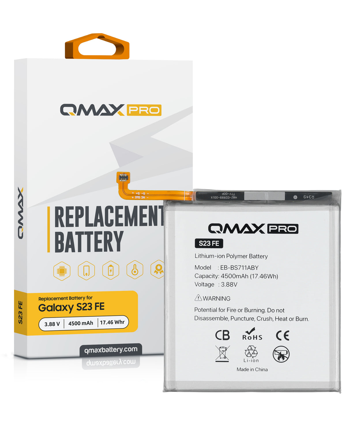 QMAX Pro Replacement Battery for Galaxy S23 FE (S711) (4500 mAh) (EB-BS711ABY) (Only Ground Shipping)