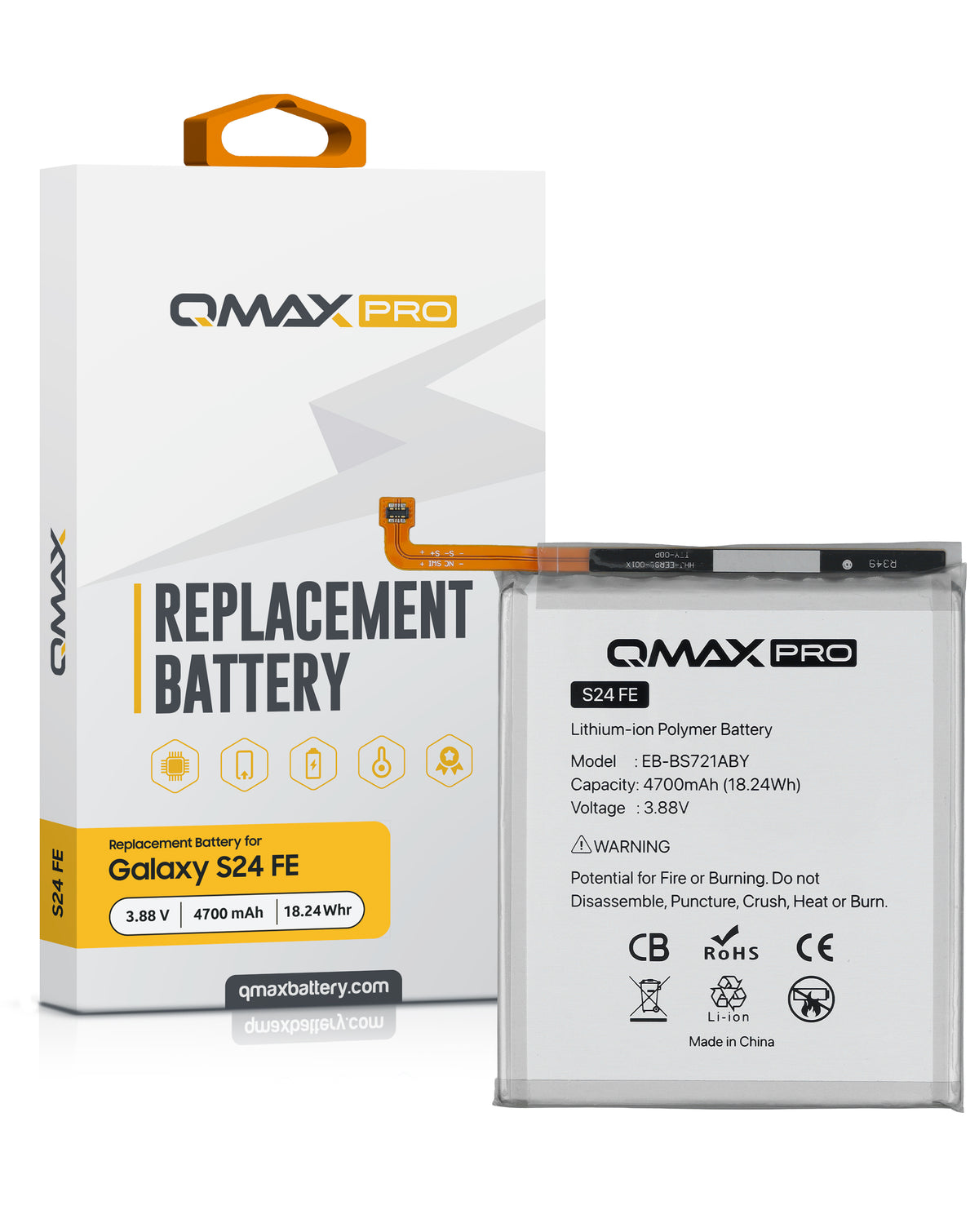 QMAX Pro Replacement Battery for Galaxy S24 FE (S721) (4700 mAh) (EB-BS721ABY) (Only Ground Shipping)