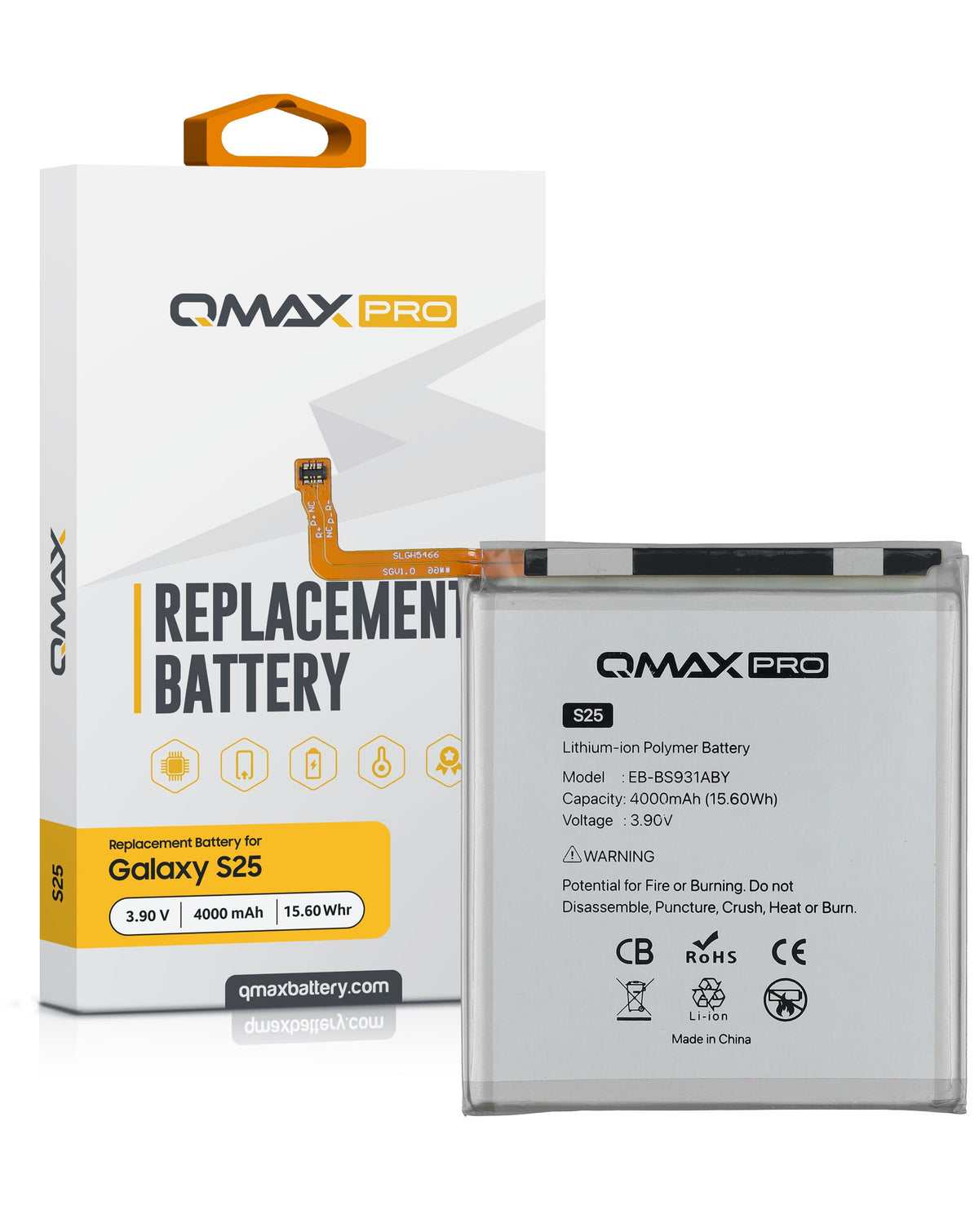 QMAX Pro Replacement Battery for Galaxy S25 (S931) (4000 mAh) (EB-BS931ABY) (Only Ground Shipping)