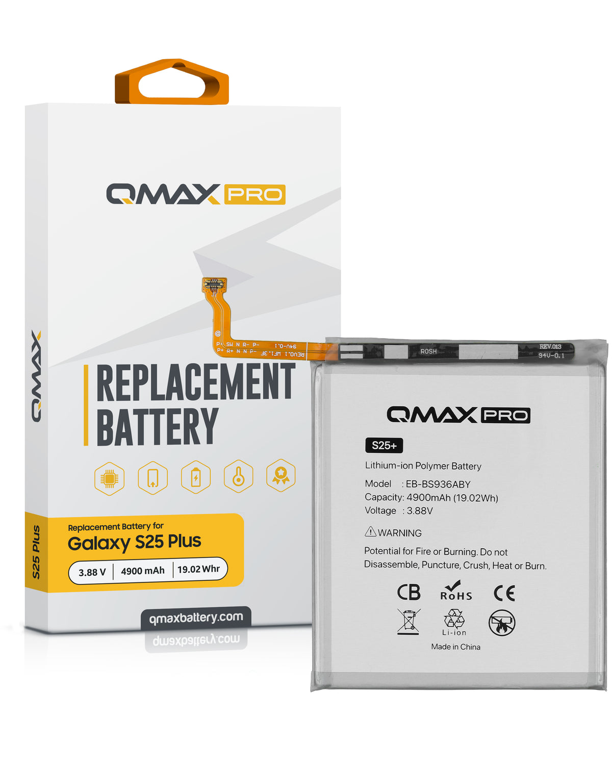 QMAX Pro Replacement Battery for Galaxy S25 Plus (S936) / S25 FE (S731) (4900 mAh) (EB-BS936ABY) (Only Ground Shipping)