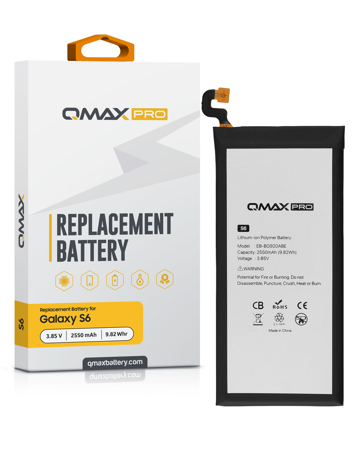 QMAX Pro Replacement Battery for Galaxy S6 (2550 mAh) (EB-BG920ABE) (Only Ground Shipping)