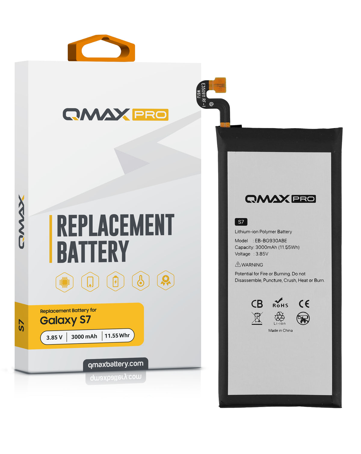 QMAX Pro Replacement Battery for Galaxy S7 (3000 mAh) (EB-BG930ABE) (Only Ground Shipping)