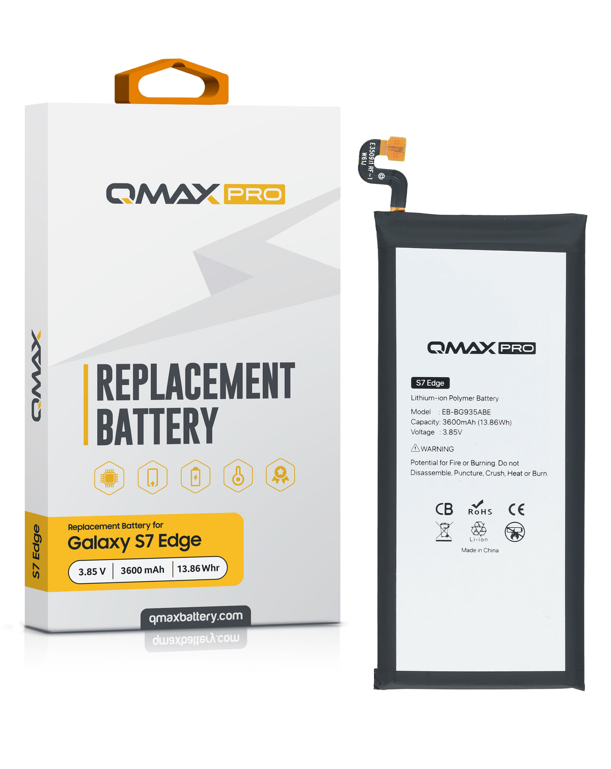 QMAX Pro Replacement Battery for Galaxy S7 Edge (3600 mAh) (EB-BG935ABE) (Only Ground Shipping)