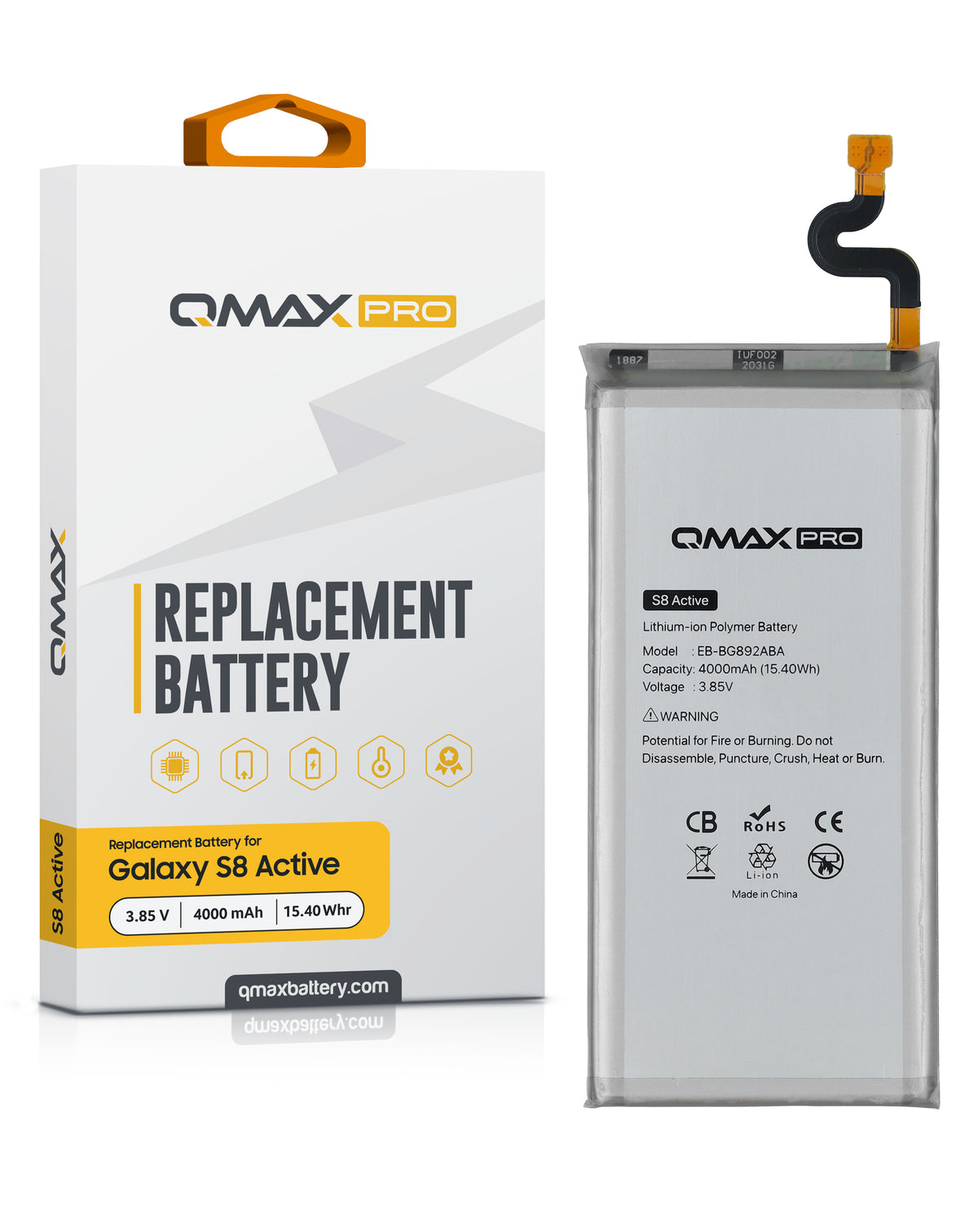 QMAX Pro Replacement Battery for Galaxy S8 Active (4000 mAh) (EB-BG892ABA) (Only Ground Shipping)