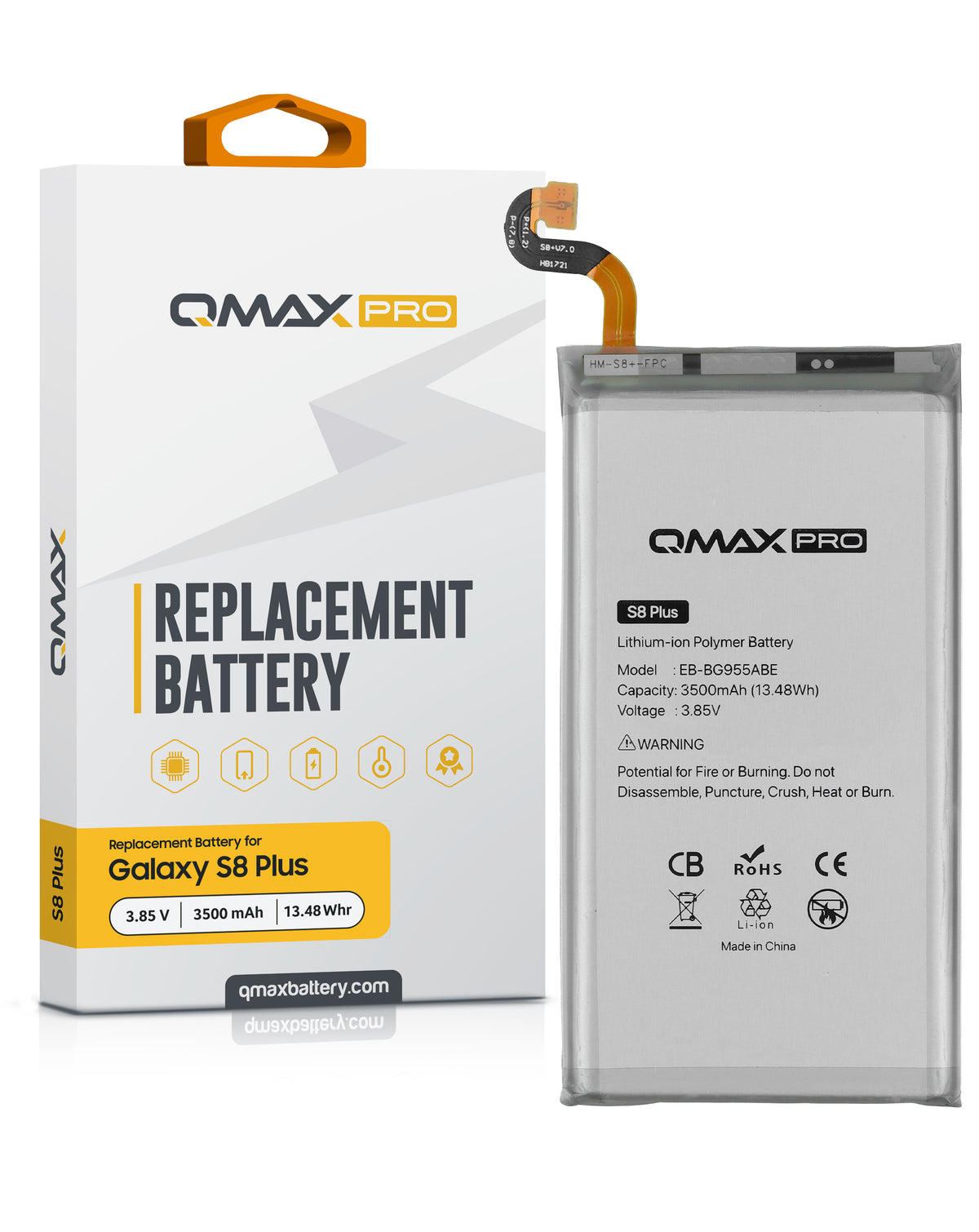 QMAX Pro Replacement Battery for Galaxy S8 Plus (3500 mAh) (EB-BG955ABE) (Only Ground Shipping)