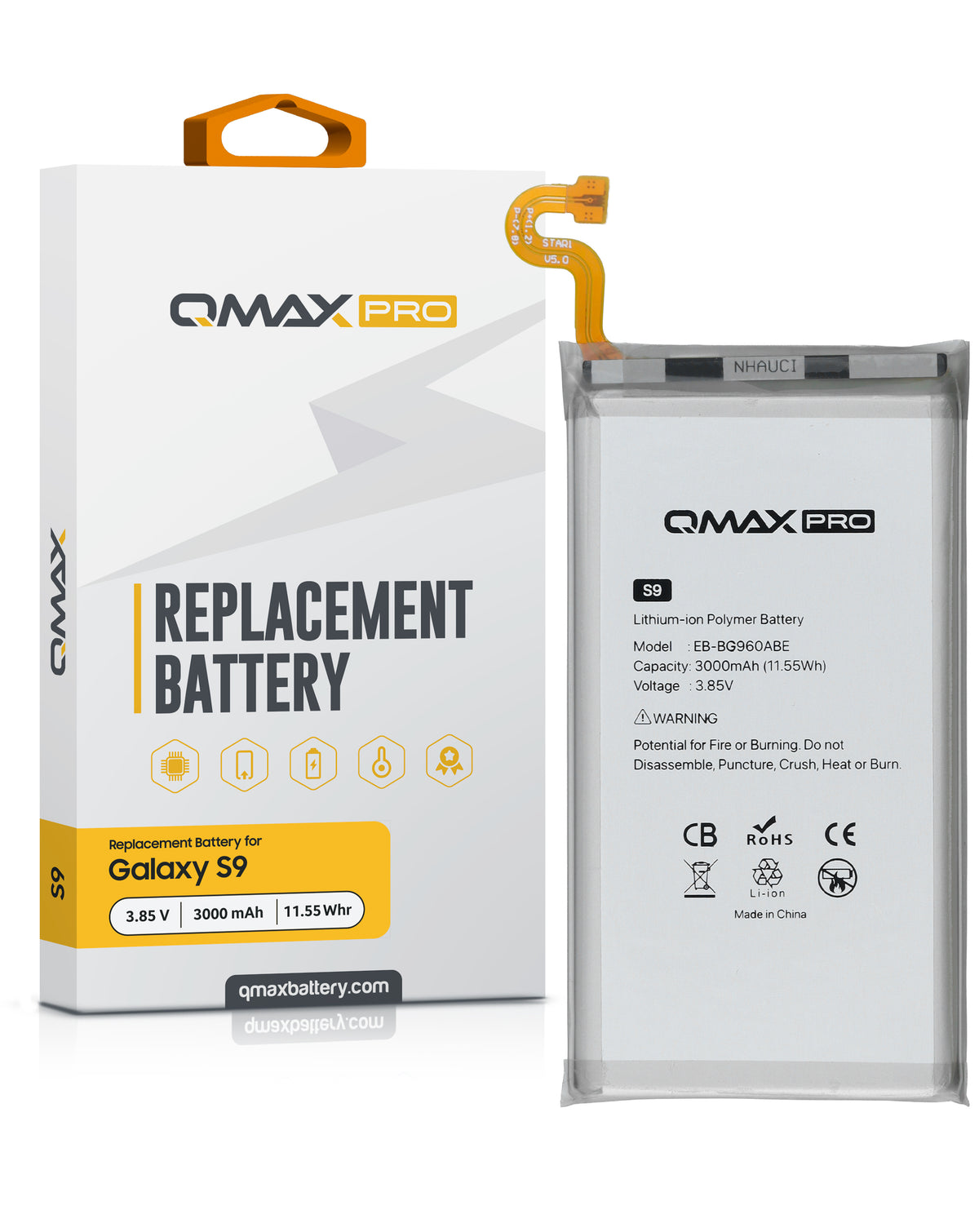 QMAX Pro Replacement Battery for Galaxy S9 (3000 mAh) (EB-BG960ABE) (Only Ground Shipping)