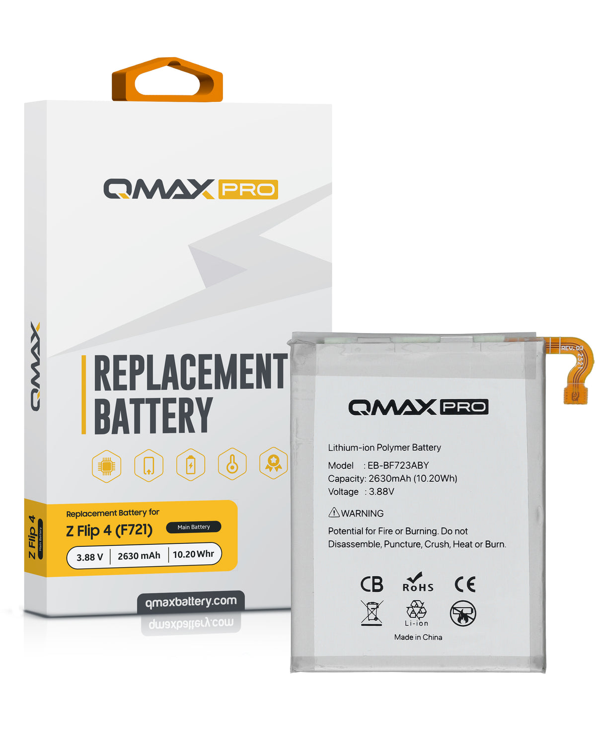 QMAX Pro Main Battery for Galaxy Z Flip 4 F721 (2630 mAh) (EB-BF723ABY) (Only Ground Shipping)