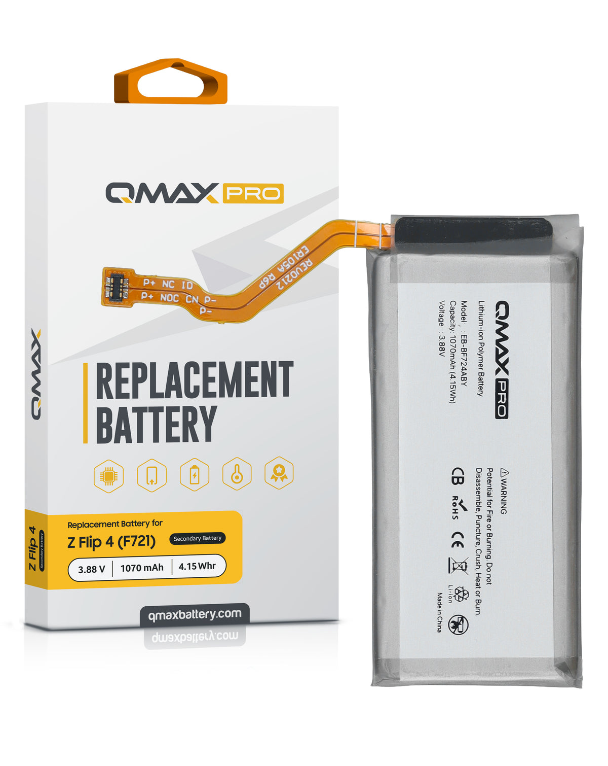 QMAX Pro Secondary Battery for Galaxy Z Flip 4 F721 (1070 mAh) (EB-BF724ABY) (Only Ground Shipping)