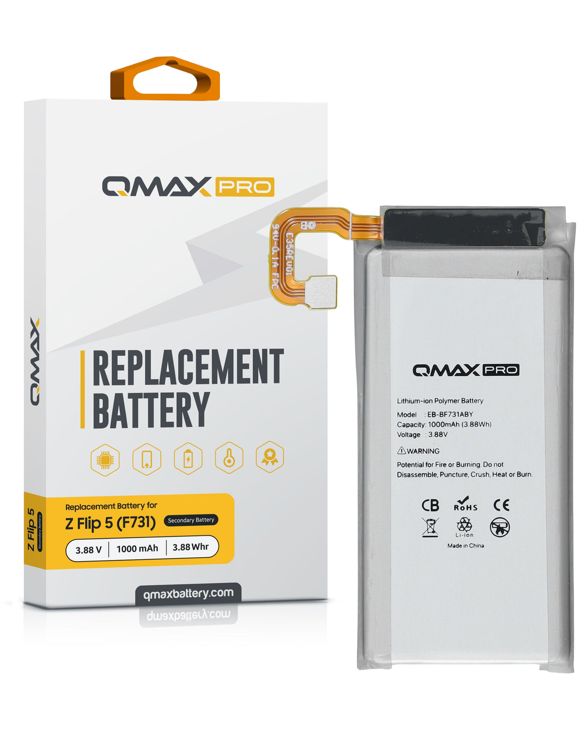 QMAX Pro Secondary Battery for Galaxy Z Flip 5 F731 (2700 mAh) (EB-BF732ABY) (Only Ground Shipping)