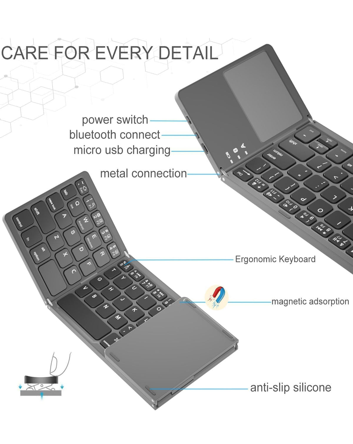 63 Keys Foldable Bluetooth Keyboard with Touchpad (BLACK) (Only Ground Shipping)