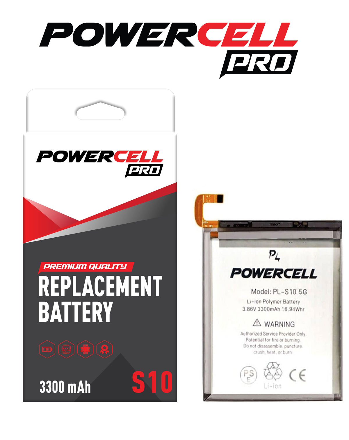 POWERCELL PRO Replacement Battery for Galaxy S10 5G (3300 mAh) (Only Ground Shipping)