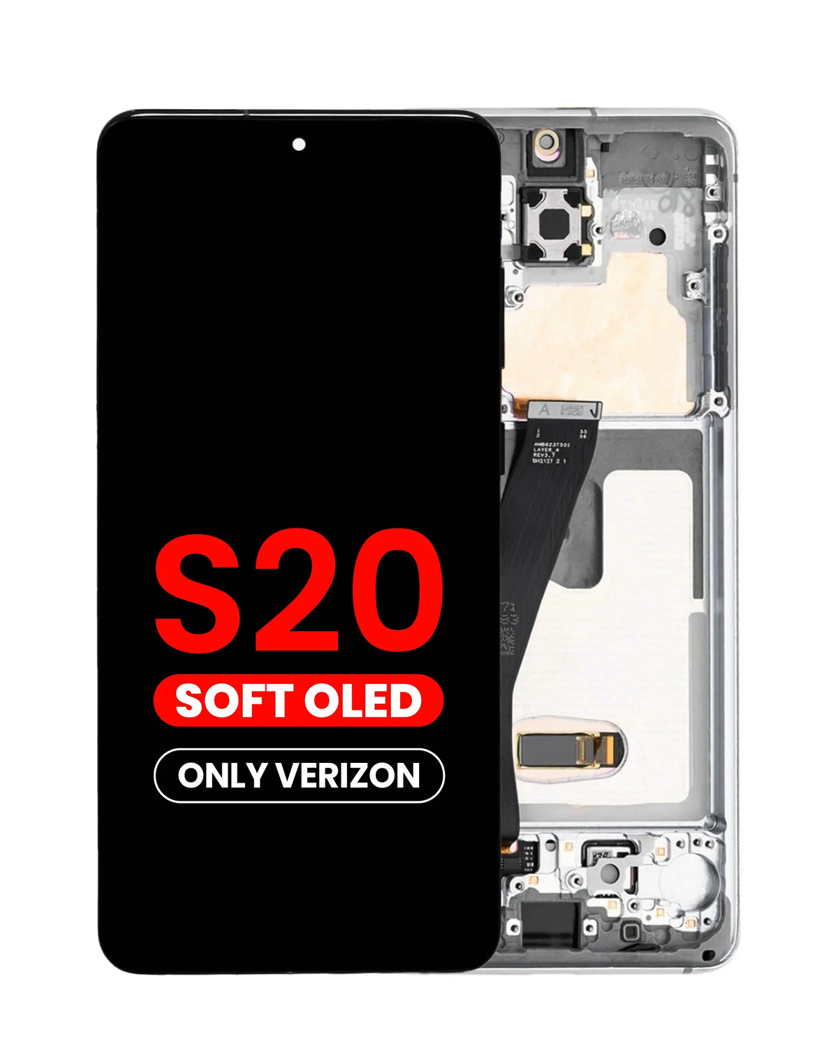 OLED Assembly with Frame for Galaxy S20 (G980 / G981) (Verizon UW) (Cosmic Black) (Aftermarket Plus Soft)