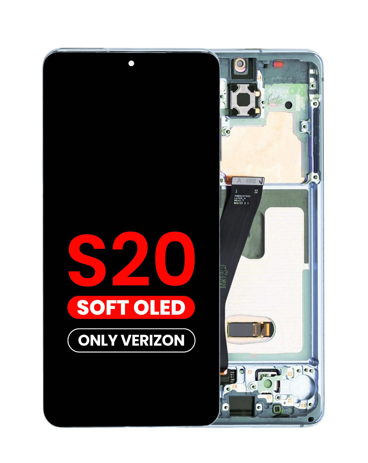 OLED Assembly with Frame for Galaxy S20 (G980 / G981) (Verizon UW) (Cloud Blue) (Aftermarket Plus Soft)