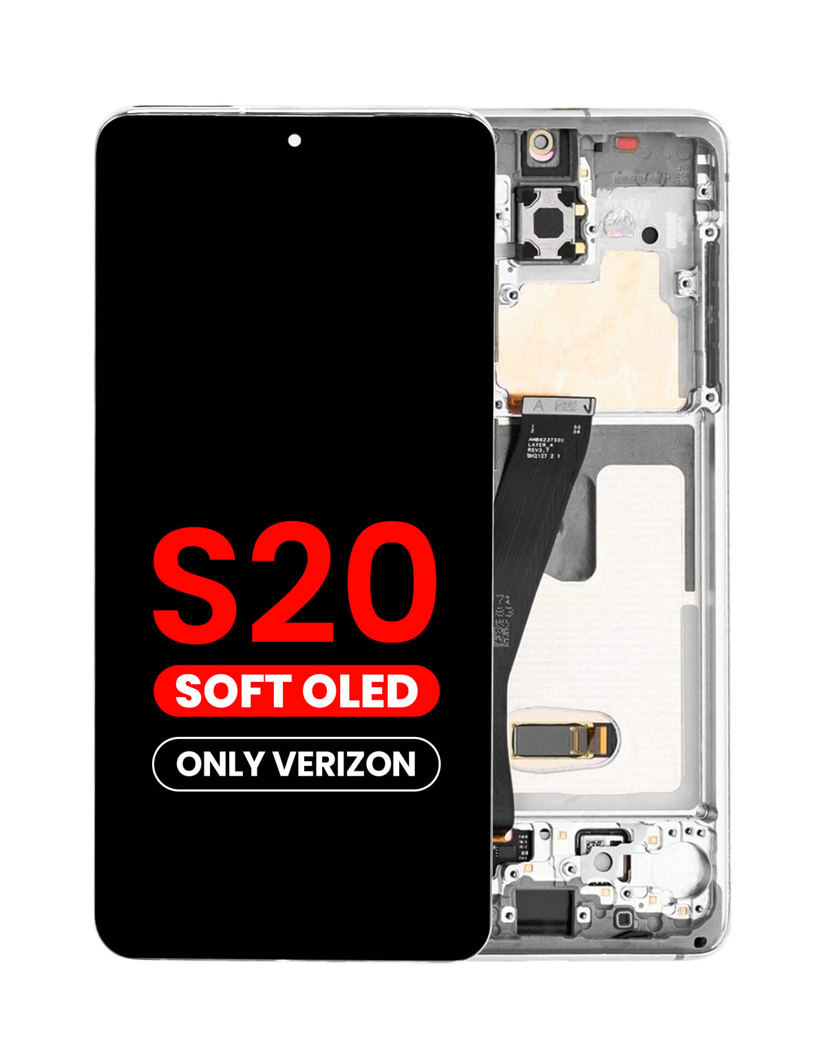 OLED Assembly with Frame for Galaxy S20 (G980 / G981) (Verizon UW) (Cloud White) (Aftermarket Plus Soft)