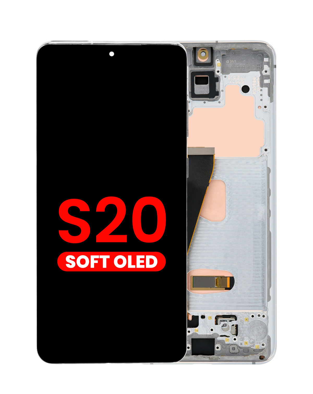 OLED Assembly with Frame for Galaxy S20 (G980 / G981) (Not Compatible with Verizon) (Cloud White) (Aftermarket Plus Soft)