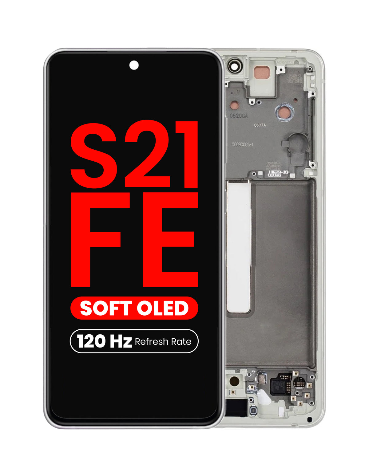 OLED Assembly with Frame for Galaxy S21 FE (G990) (White) (Aftermarket Plus Soft / 120Hz)