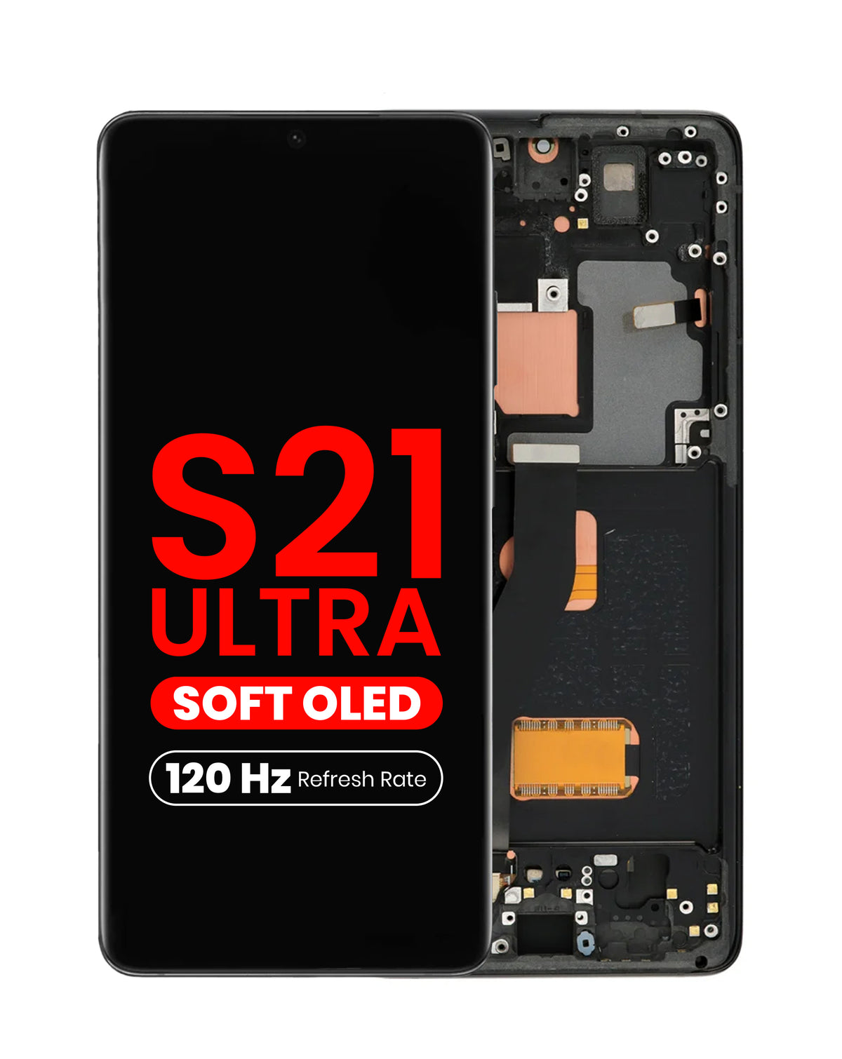 OLED Assembly with Frame for Galaxy S21 Ultra (G998) (Phantom Black) (Aftermarket Plus Soft / 120Hz)