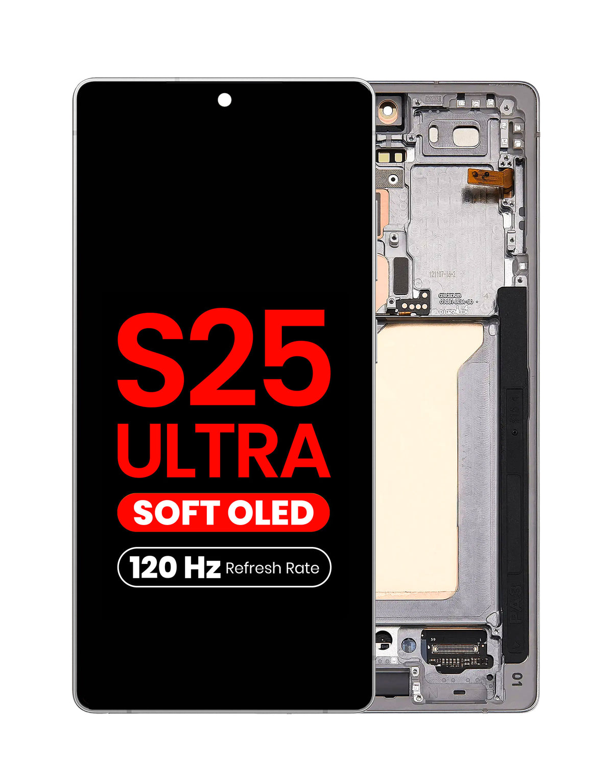 OLED Assembly with Frame for Galaxy S25 Ultra (S938) (Titanium White Silver) (Aftermarket Plus Soft / 120Hz)