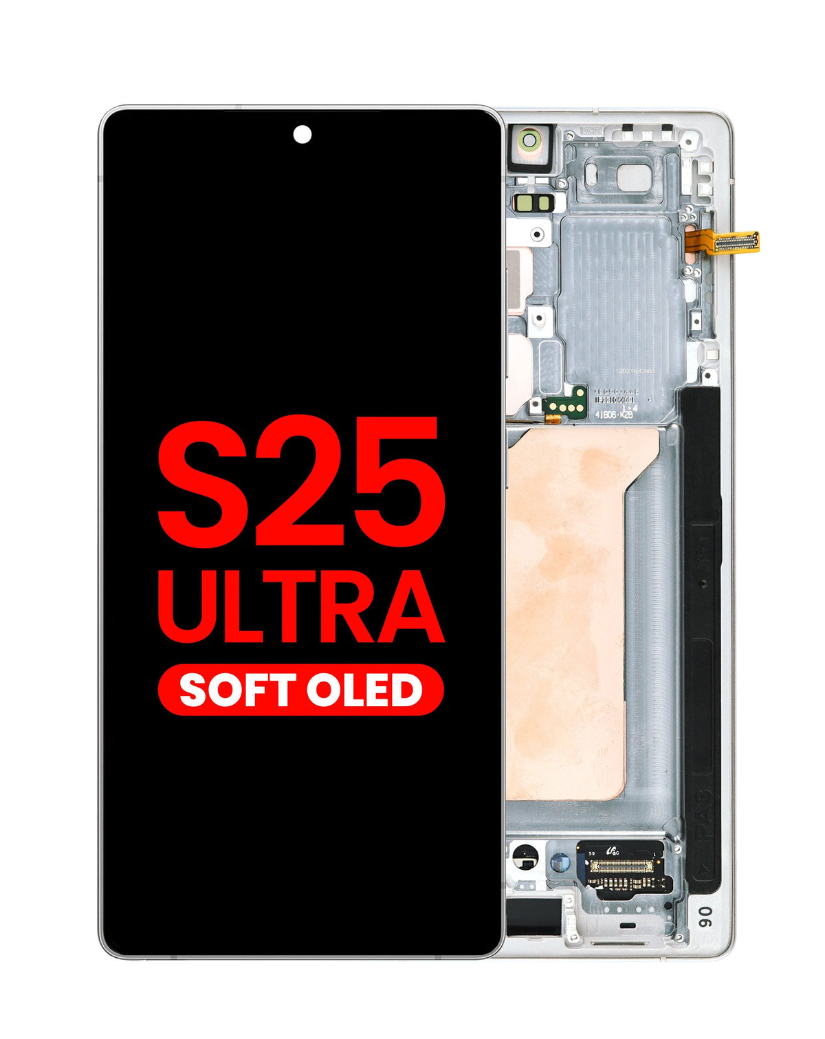 OLED Assembly with Frame for Galaxy S25 Ultra (S938) (Titanium White Silver) (Aftermarket Plus Soft)