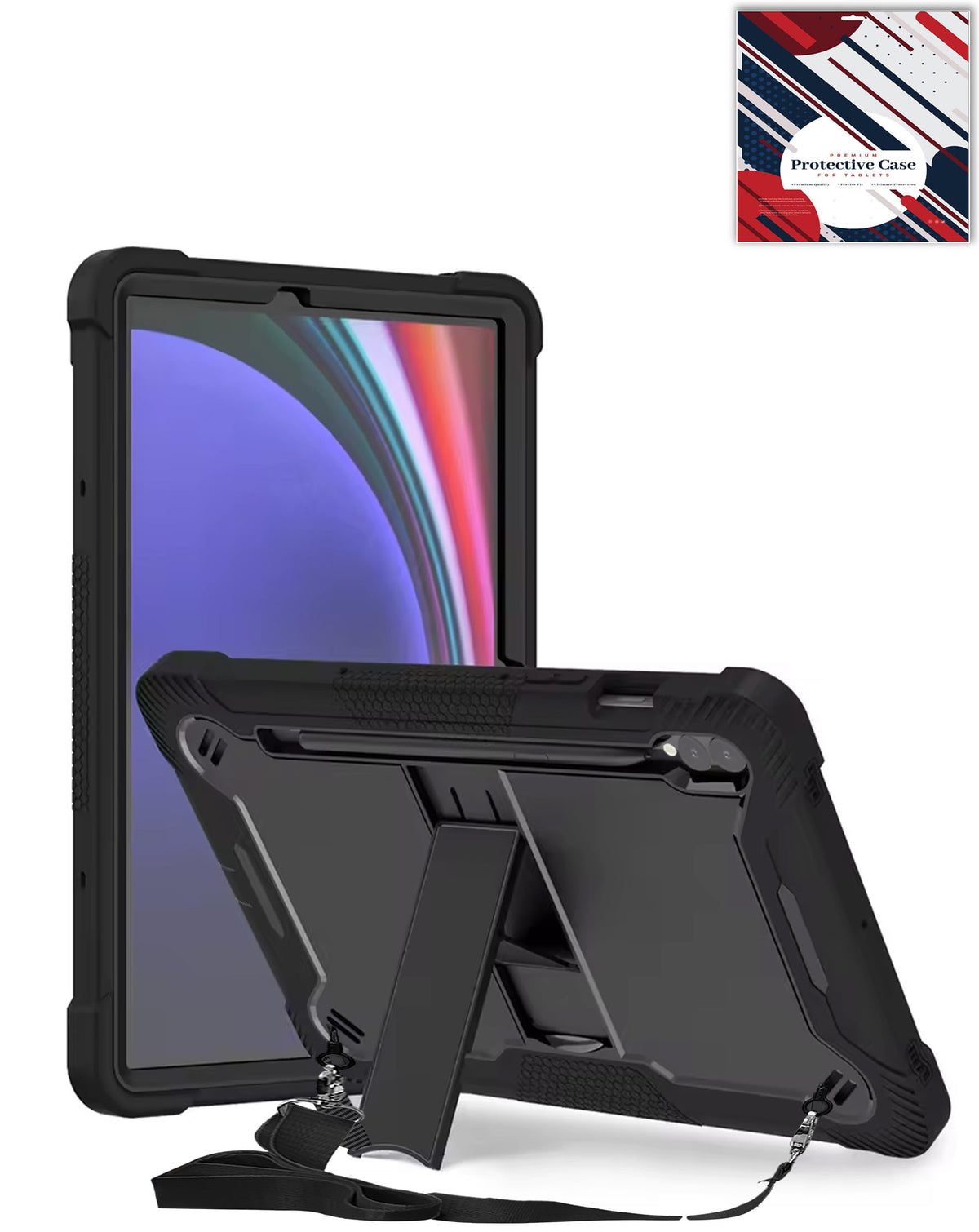 TriShield Tablet Case with Kickstand (BLACK) for Galaxy Tab S10 Plus / S9 Plus / S8 Plus / S7 Plus / S7 FE (12.4") (Only Ground Shipping)