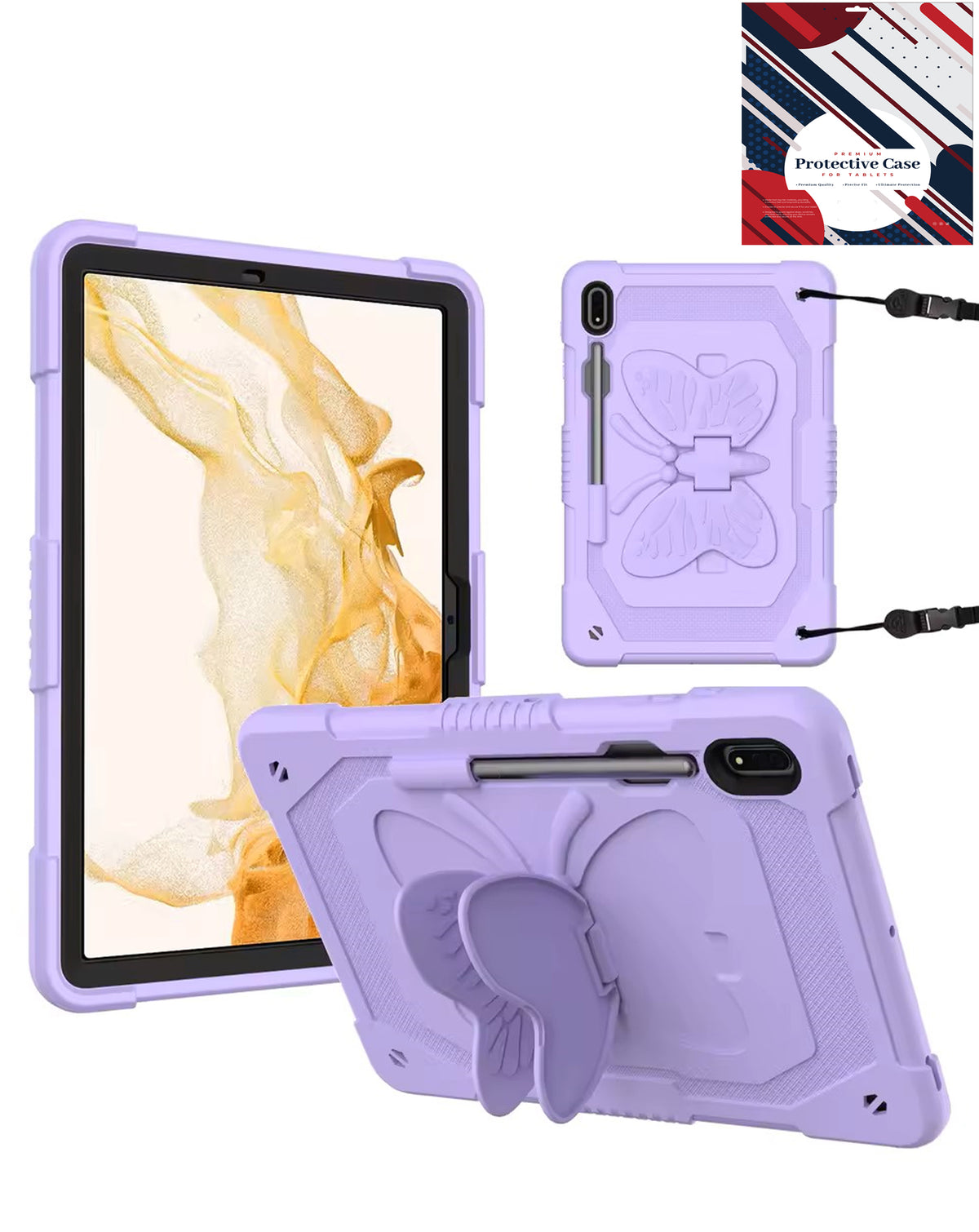Protective Butterfly Stand Design Case - PURPLE for Galaxy Tab S10 Plus / S9 Plus / S8 Plus / S7 Plus / S7 FE (12.4") (Only Ground Shipping)