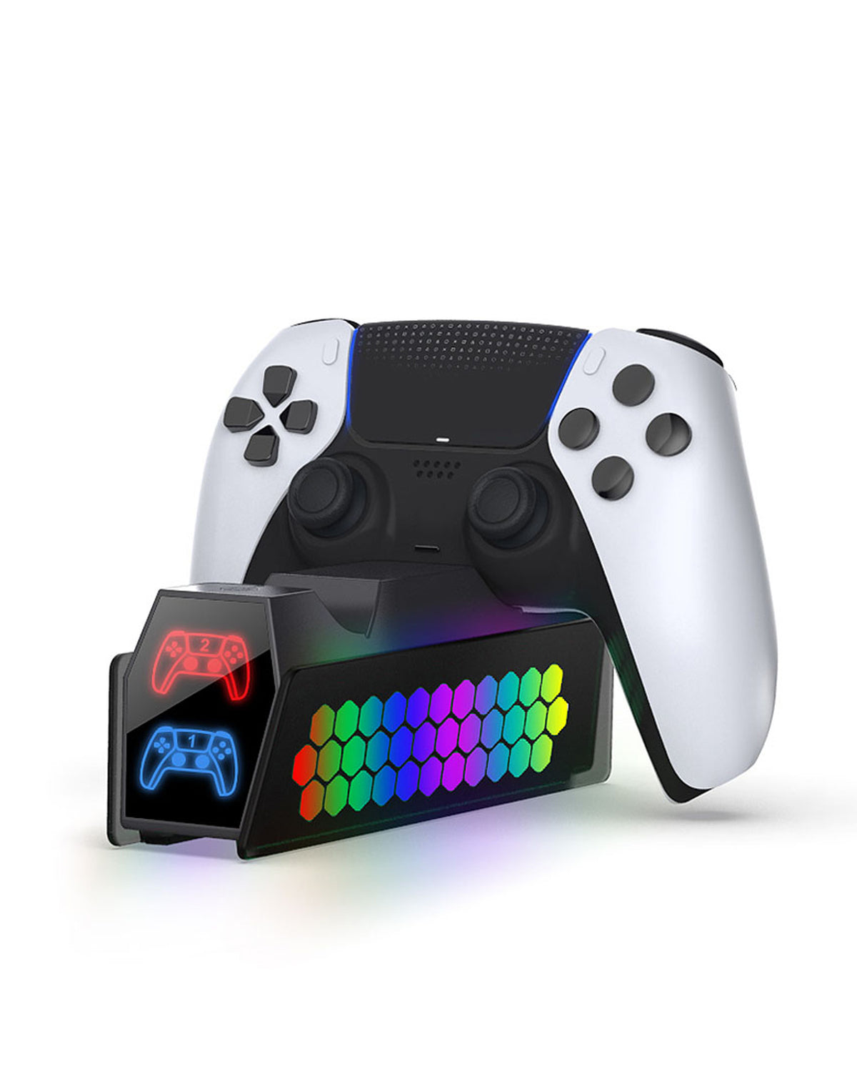 Dobe Dual Honeycomb RGB Charger for PlayStation 5 (Dual Sense) Wireless Controller (Only Ground Shipping)
